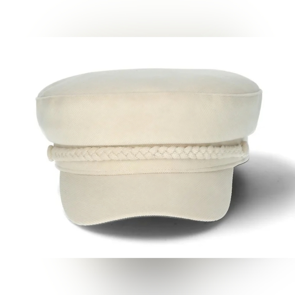 Cabbie Hat With Braided Trim-Ivory